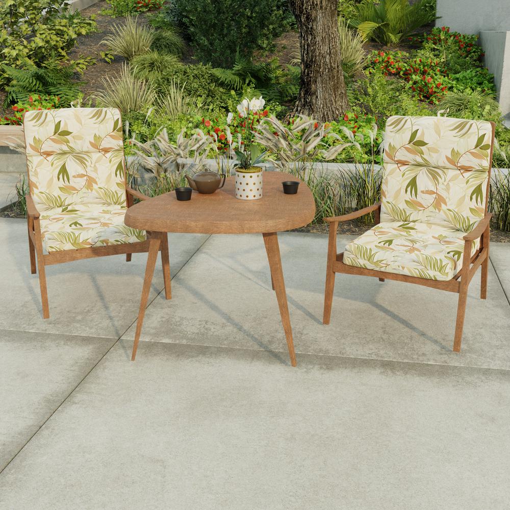 Oasis Nutmeg Beige Leaves French Edge Outdoor Chair Cushion with Ties. Picture 3