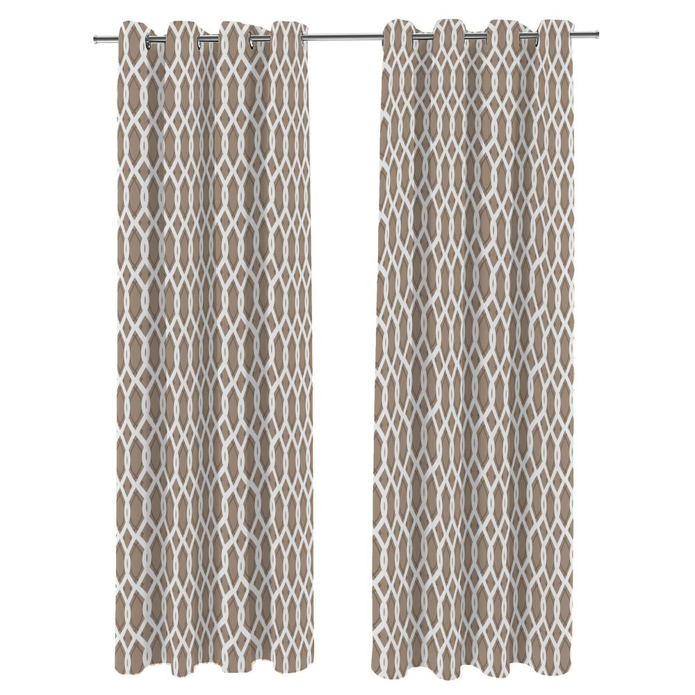 Cayo Beige Lattice Grommet Semi-Sheer Outdoor Curtain Panel (2-Pack). Picture 1