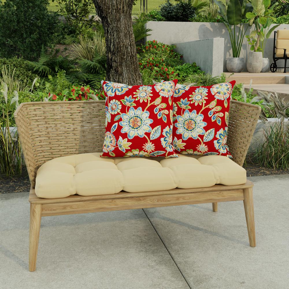 Daelyn Cherry Red Floral Square Knife Edge Outdoor Throw Pillows (2-Pack). Picture 3
