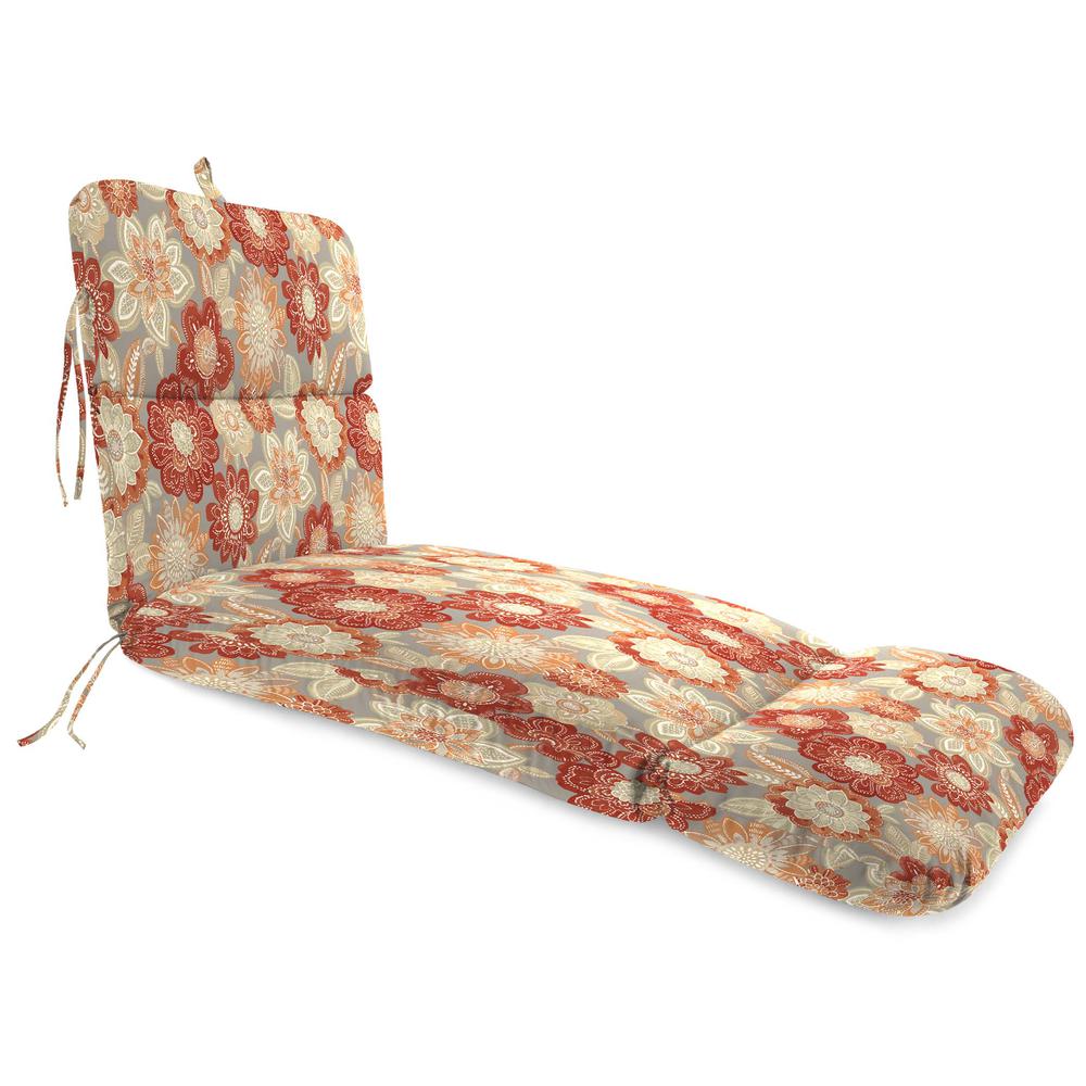 Anita Scorn Grey Floral Outdoor Chaise Lounge Cushion with Ties and Hanger Loop. Picture 1
