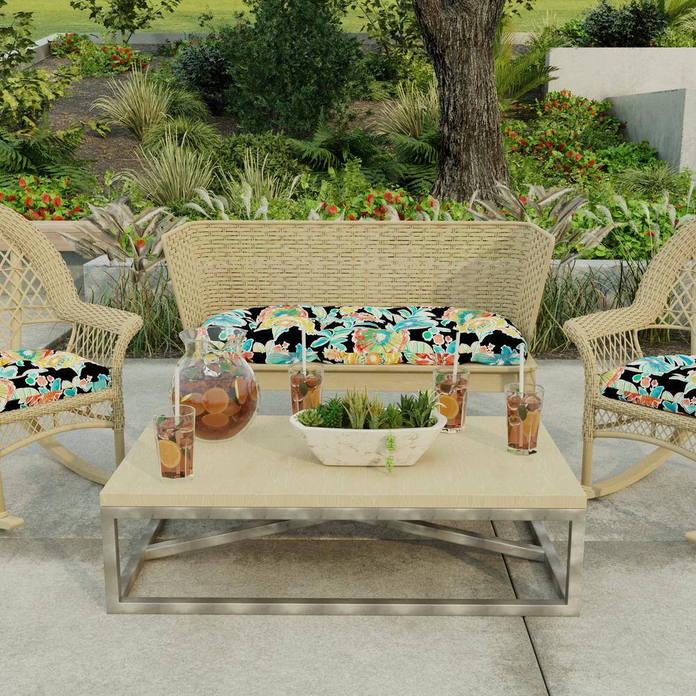 Colsen Noir Black Floral Tufted Outdoor Settee Bench Cushion. Picture 3