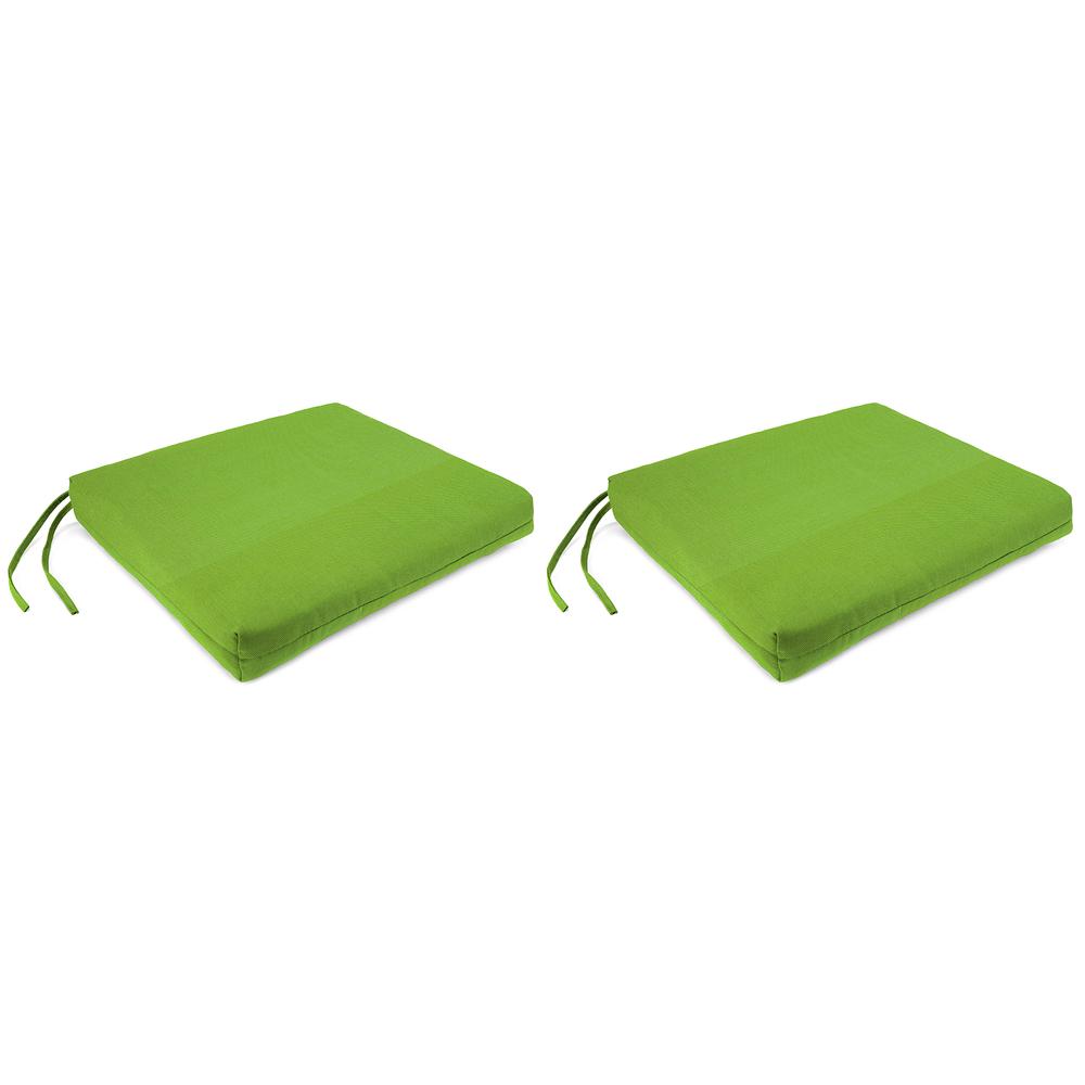 Veranda Citrus Green Solid Outdoor Chair Pads Seat Cushions with Ties (2-Pack). Picture 1