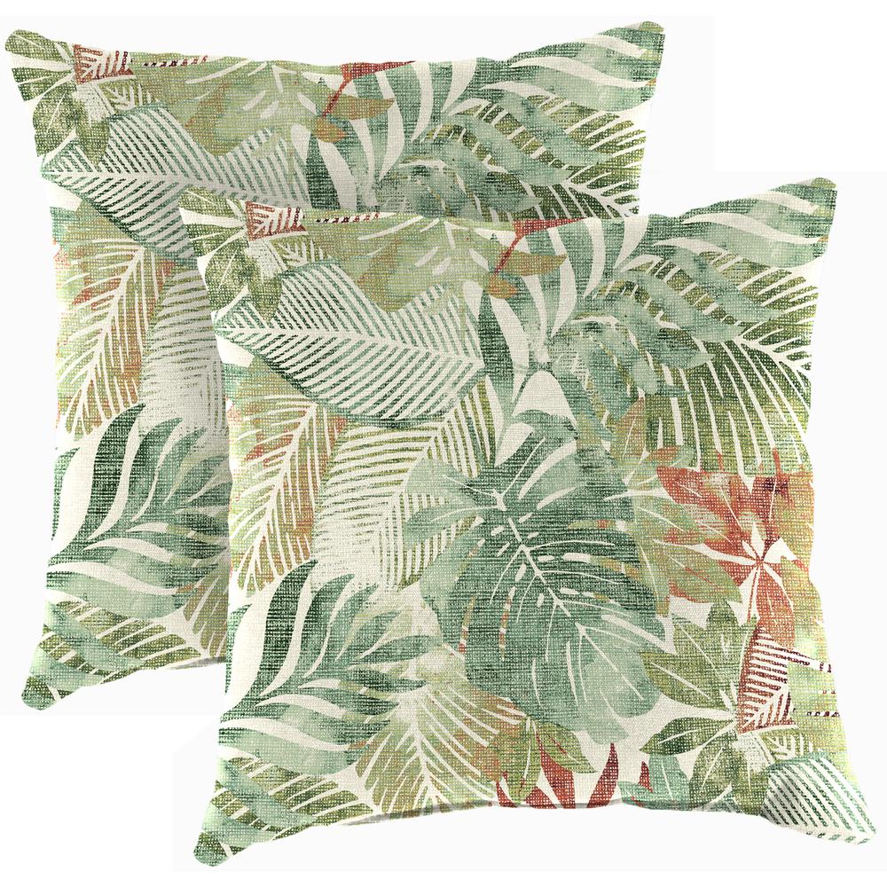 Wesley Almond Green Leaves Square Knife Edge Outdoor Throw Pillows (2-Pack). Picture 1