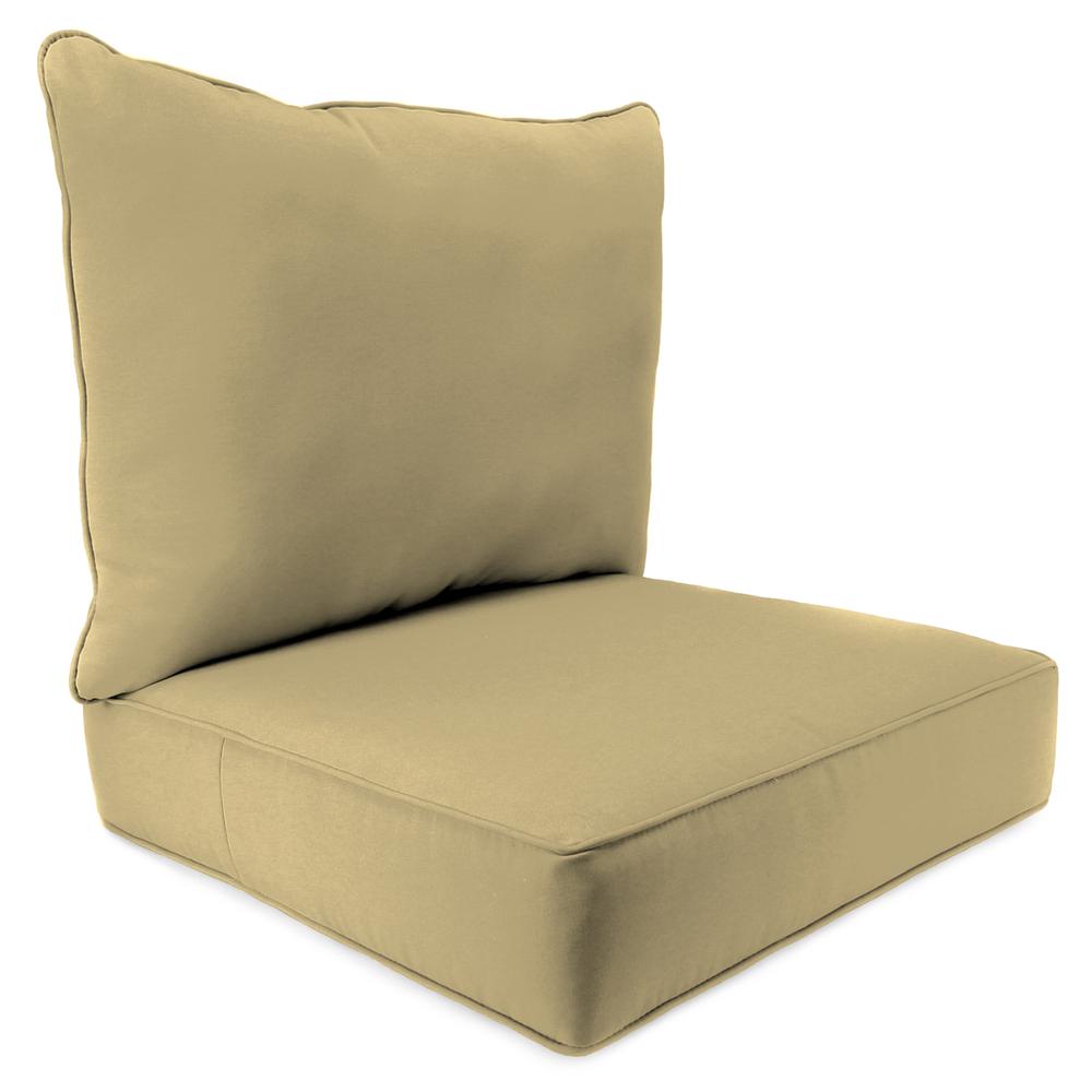 Sunbrella Heather Beige Outdoor Chair Seat and Back Cushion Set with Welt. Picture 1