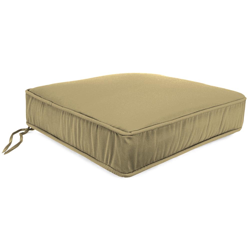 Heather Beige Solid Boxed Edge Outdoor Deep Seat Cushion with Ties and Welt. Picture 1