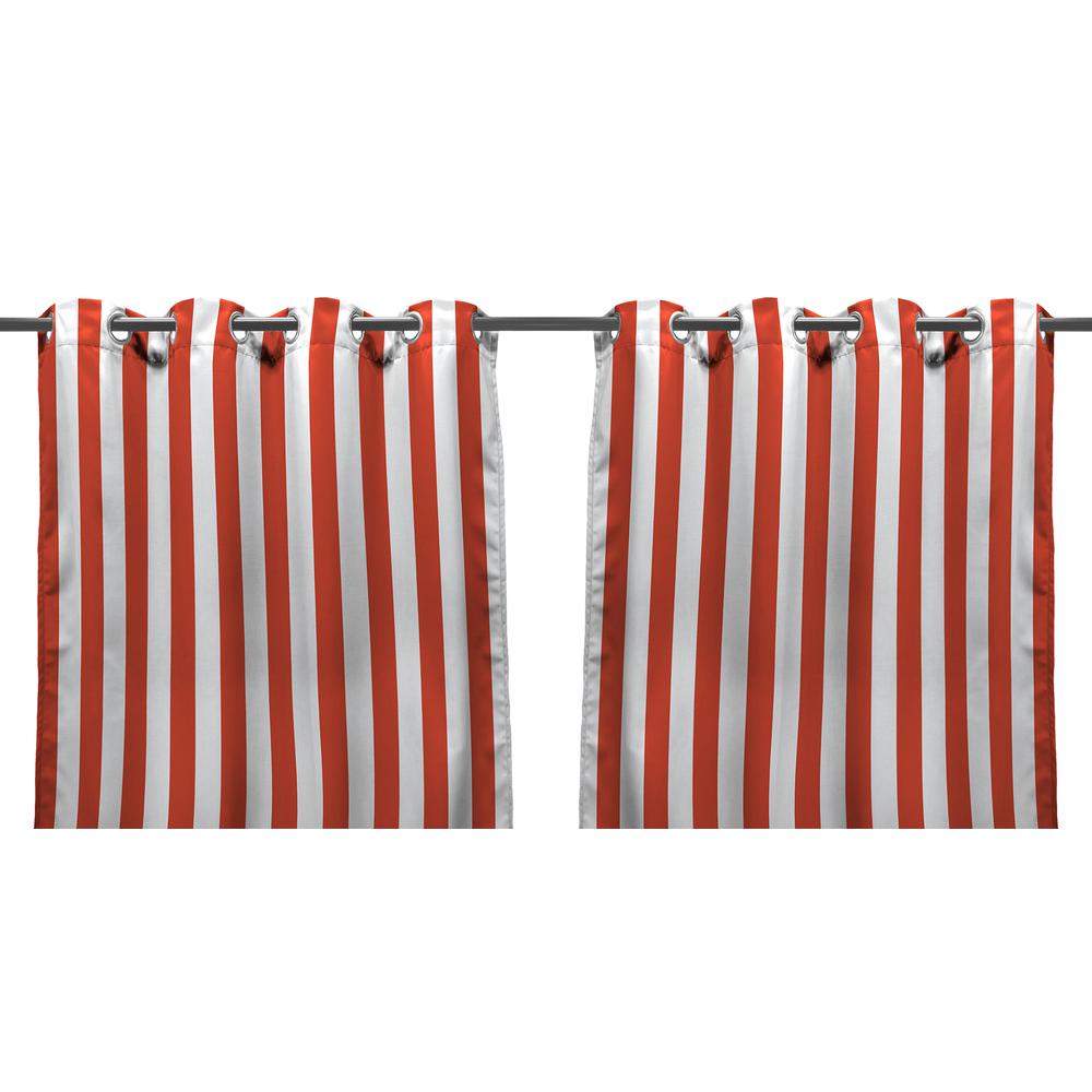 Melon Stripe Grommet Semi-Sheer Outdoor Curtain Panel (2-Pack). Picture 1