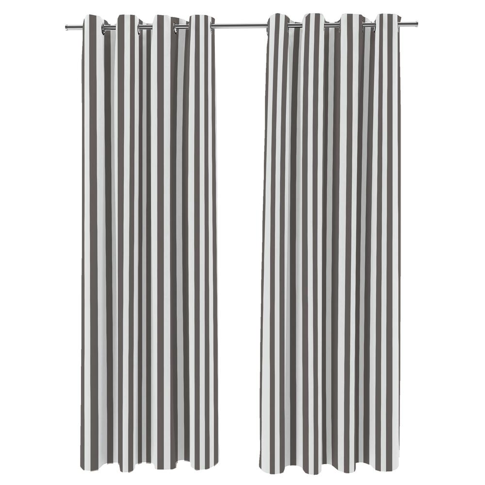 Gray Stripe Grommet Semi-Sheer Outdoor Curtain Panel (2-Pack). Picture 1