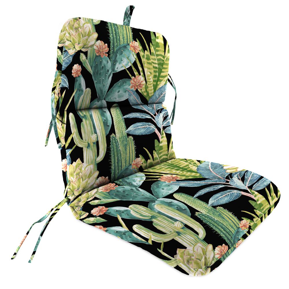 Hatteras Ebony Black Floral Outdoor Chair Cushion with Ties and Hanger Loop. Picture 1