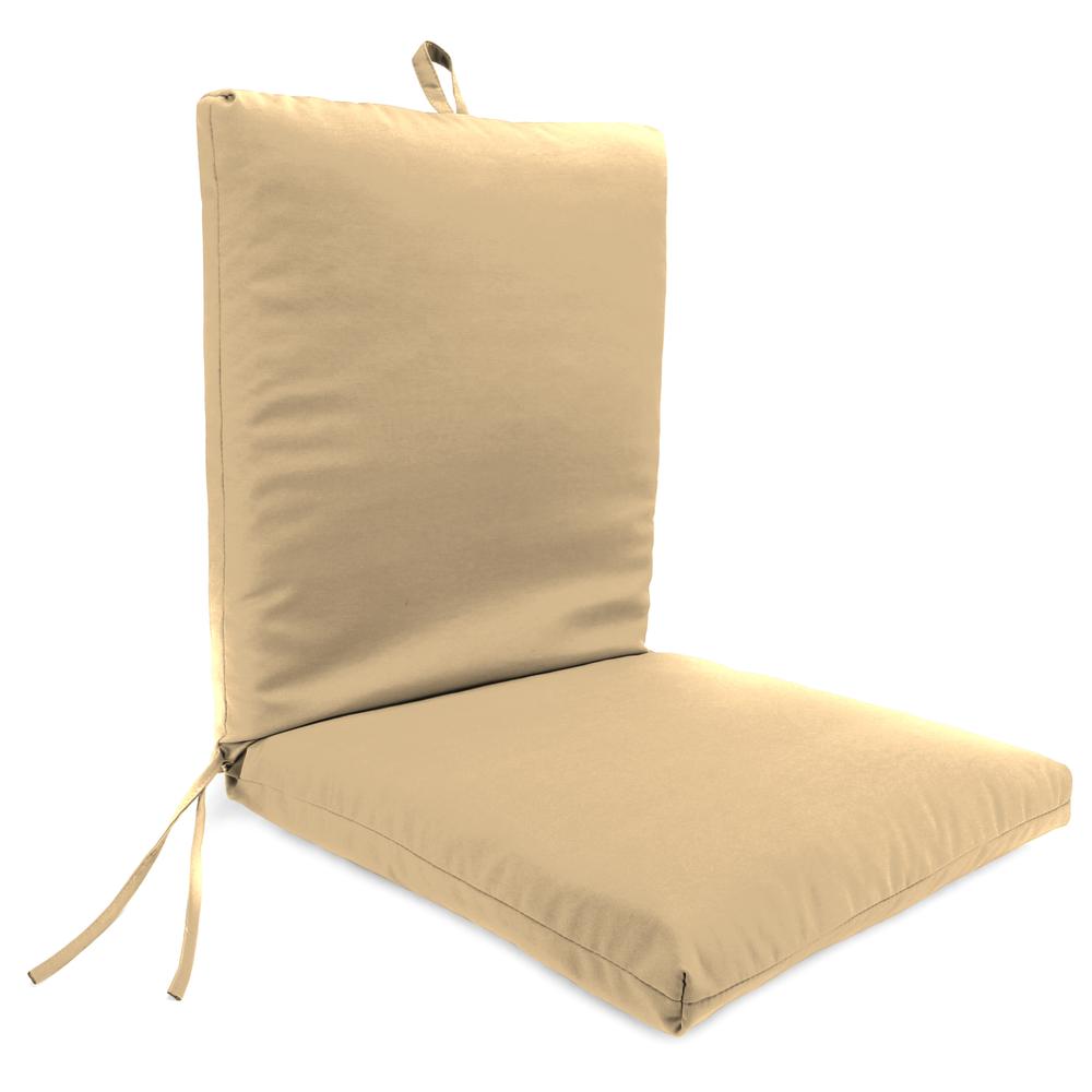 Antique Beige Solid Rectangular French Edge Outdoor Chair Cushion with Ties. Picture 1