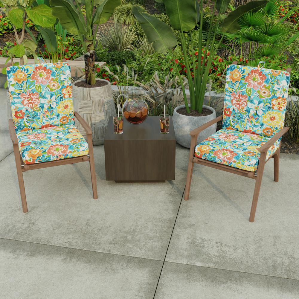 Sun River Sky Multi Floral French Edge Outdoor Chair Cushion with Ties. Picture 3