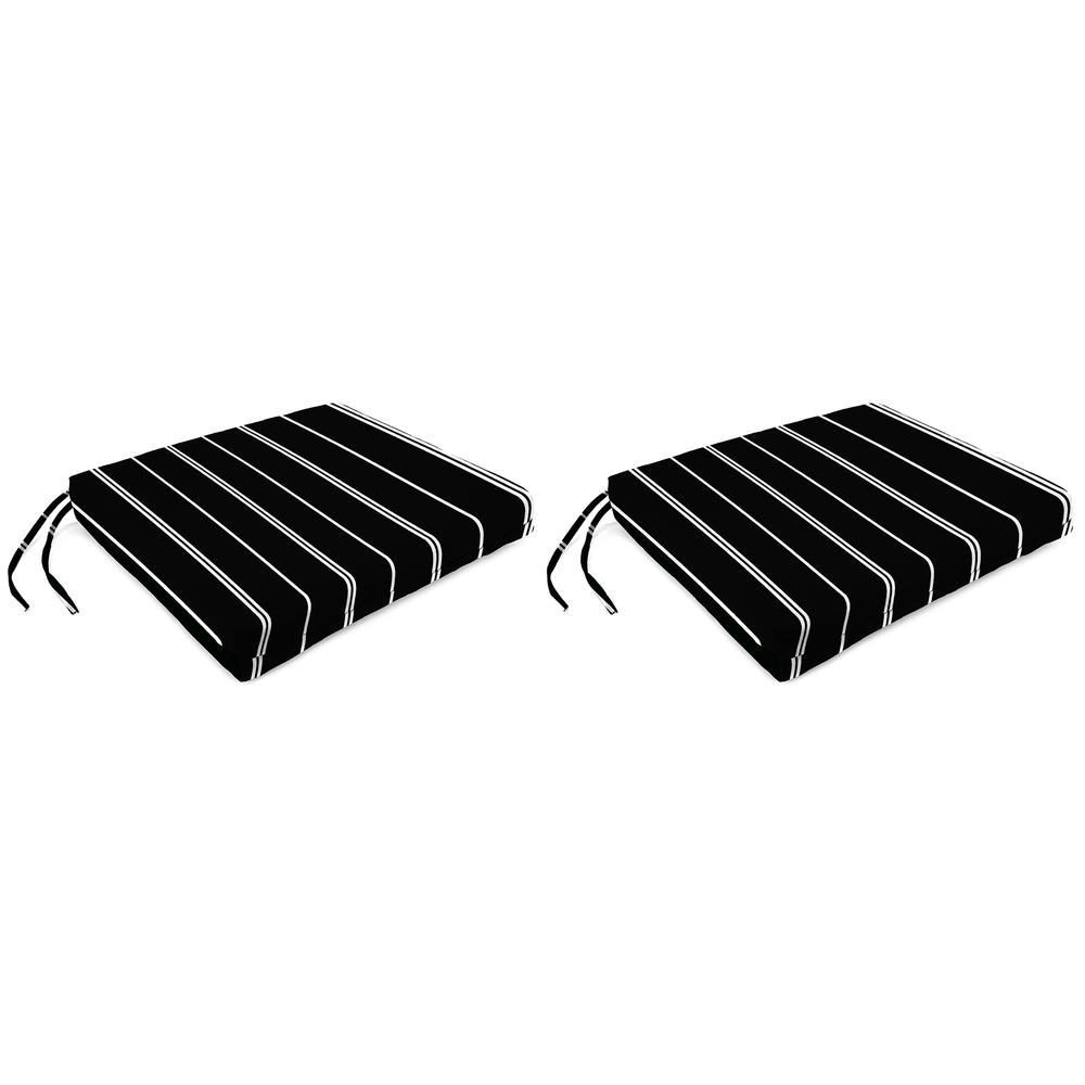 Pursuit Shadow Black Stripe Outdoor Chair Pads Seat Cushions with Ties (2-Pack). Picture 1