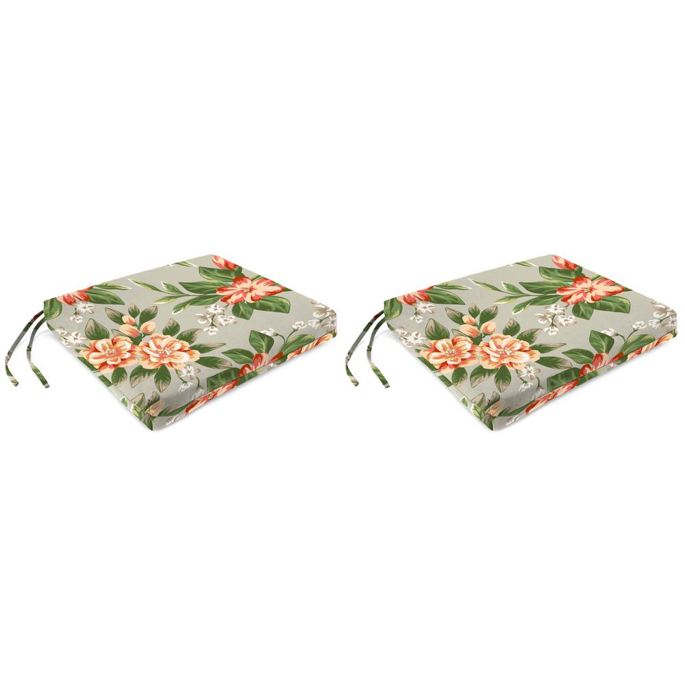 Tori Cedar Grey Floral Outdoor Chair Pads Seat Cushions with Ties (2-Pack). Picture 1