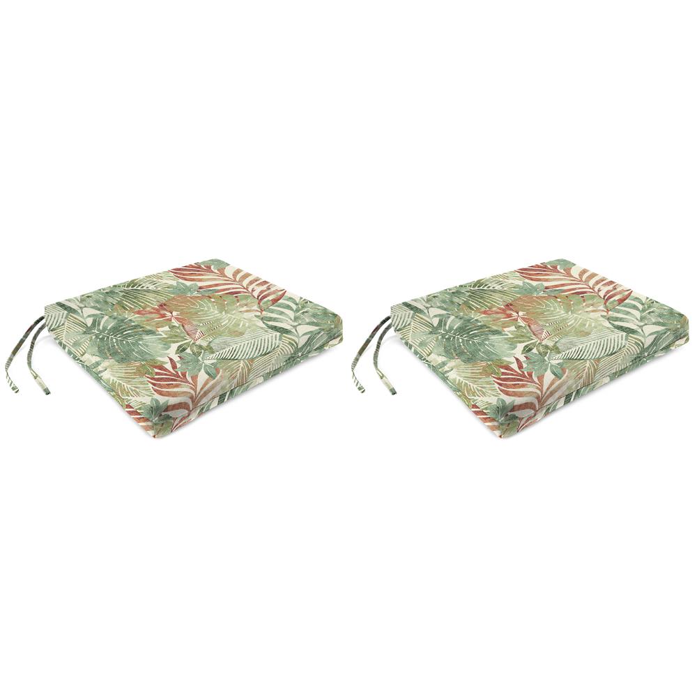 Wesley Almond Green Leaves Outdoor Chair Pads Seat Cushions with Ties (2-Pack). Picture 1