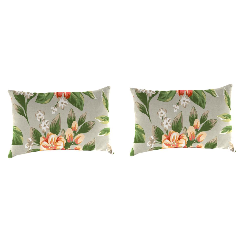 Tori Cedar Grey Floral Outdoor Lumbar Throw Pillows (2-Pack). Picture 1