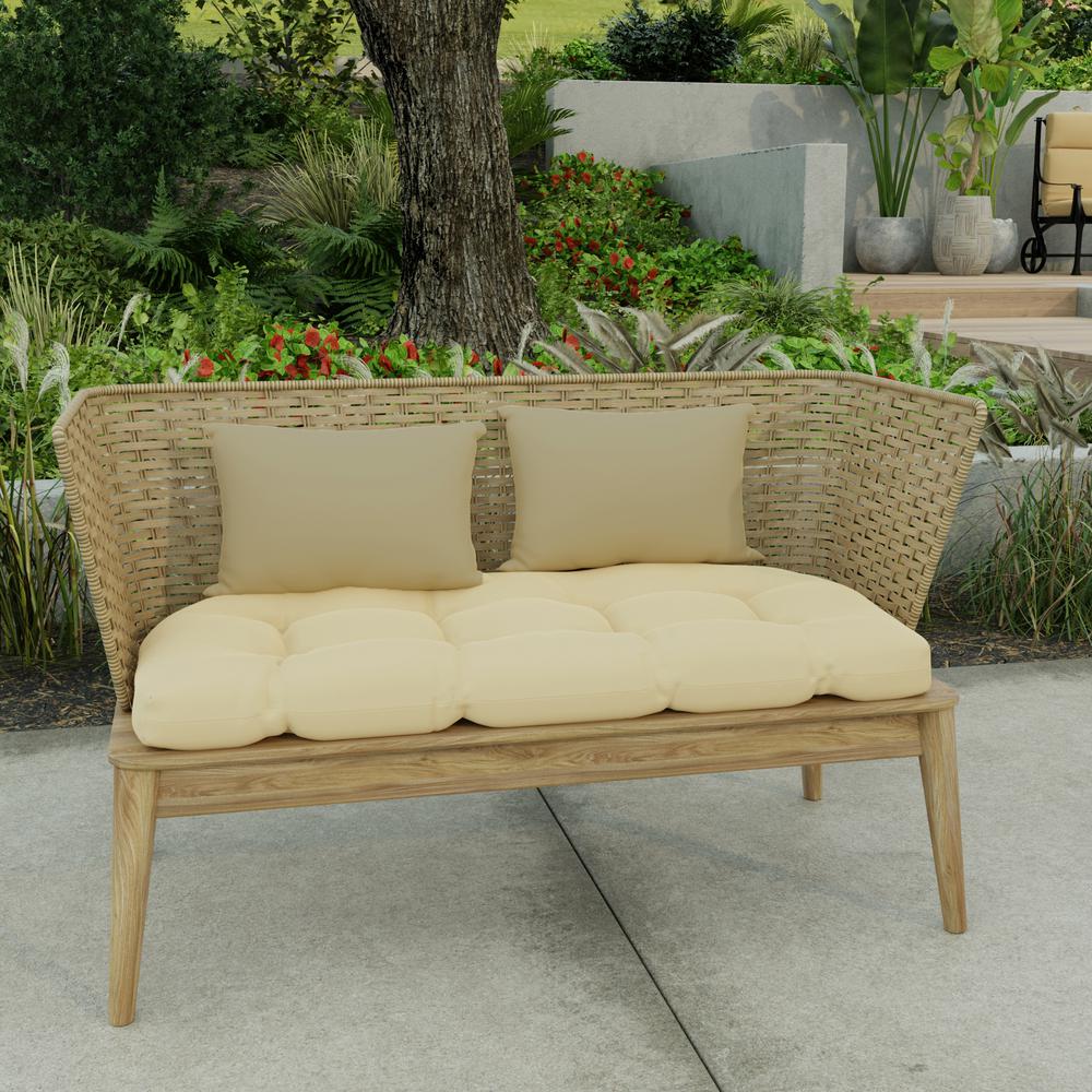 Antique Beige Solid Rectangular Knife Edge Outdoor Lumbar Throw Pillows (2-Pack). Picture 3