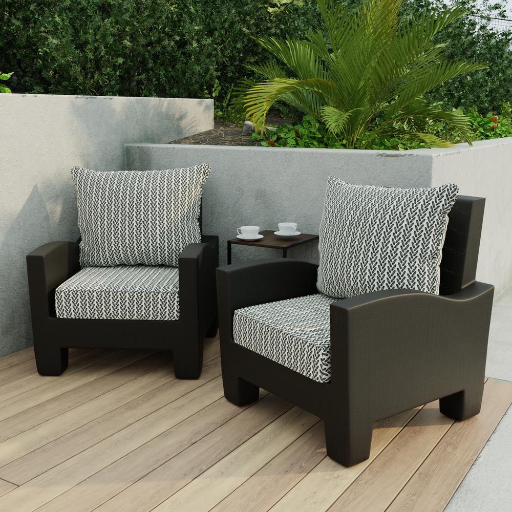 Hatch Black Geometric Outdoor Chair Seat and Back Cushion Set with Welt. Picture 3