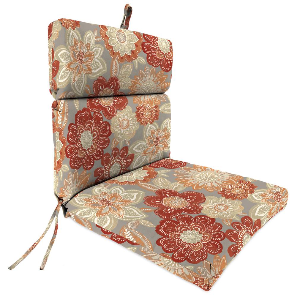 Anita Scorn Grey Floral Rectangular French Edge Outdoor Chair Cushion with Ties. Picture 1
