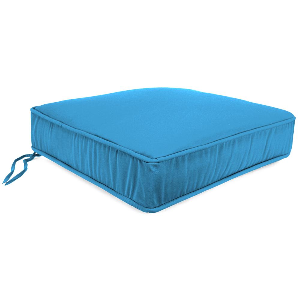 Canvas Capri Blue Solid Boxed Edge Outdoor Deep Seat Cushion with Ties and Welt. Picture 1