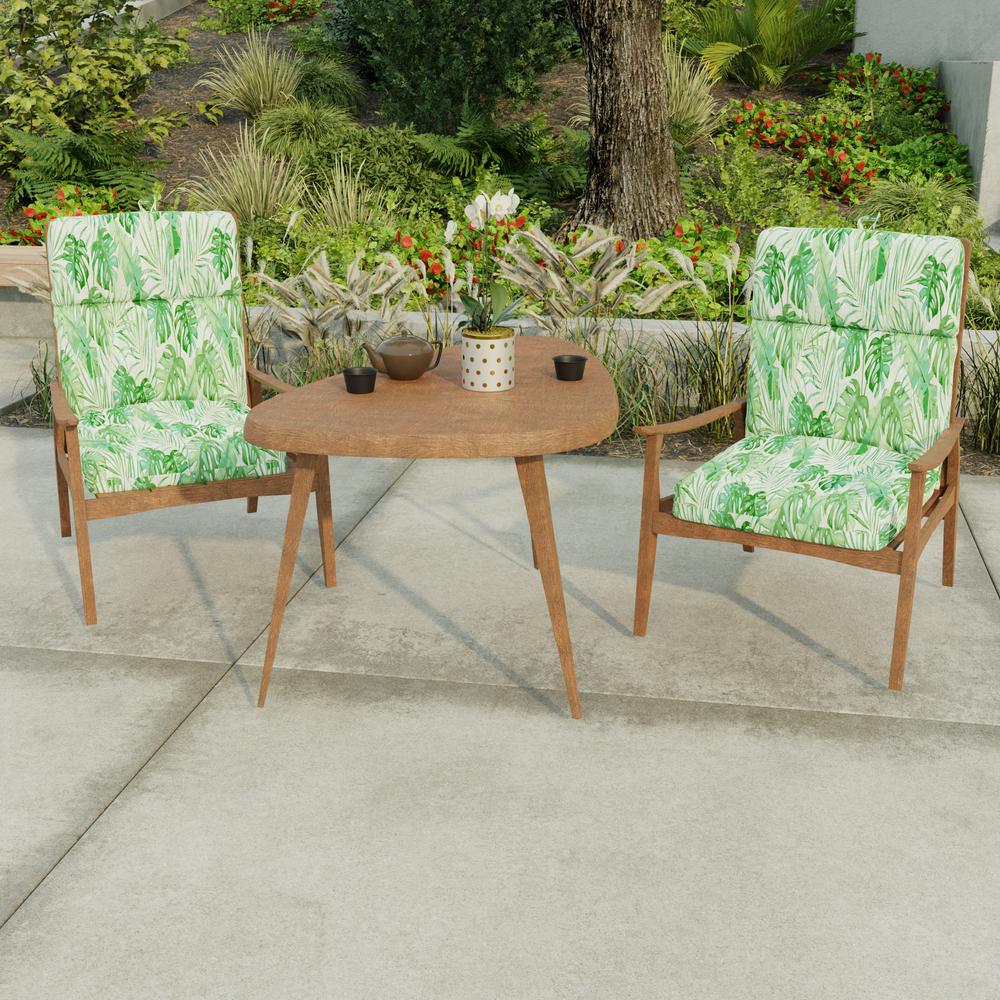 Bryann Tortoise Green Tropical French Edge Outdoor Chair Cushion with Ties. Picture 3