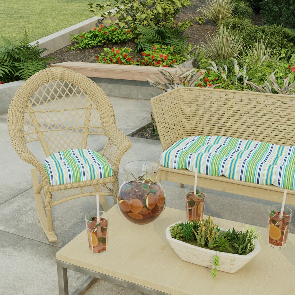 Clique Fresco Blue Stripe Tufted Outdoor Seat Cushion (2-Pack). Picture 3