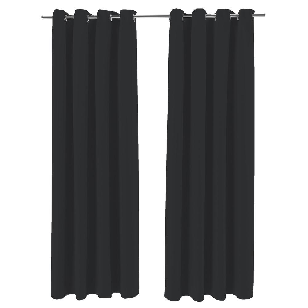 Black Solid Grommet Semi-Sheer Outdoor Curtain Panel (2-Pack). Picture 1
