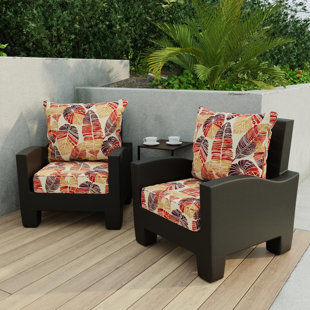 Hixon Sunset Beige Leaves Outdoor Chair Seat and Back Cushion Set with Welt. Picture 3