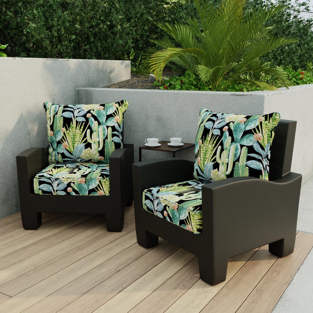 Hatteras Ebony Black Floral Outdoor Chair Seat and Back Cushion Set with Welt. Picture 3