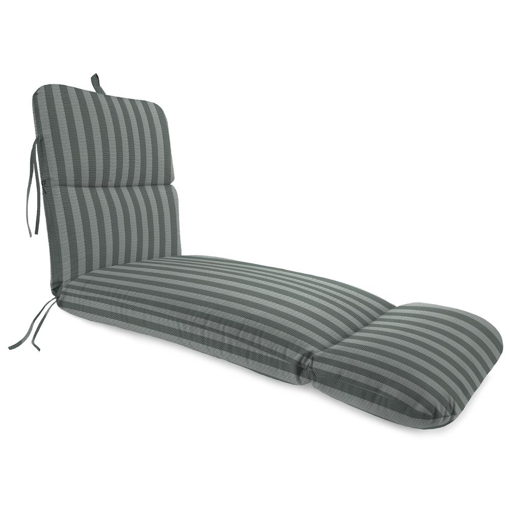 Conway Smoke Grey Stripe Outdoor Chaise Lounge Cushion with Ties and Hanger Loop. Picture 1