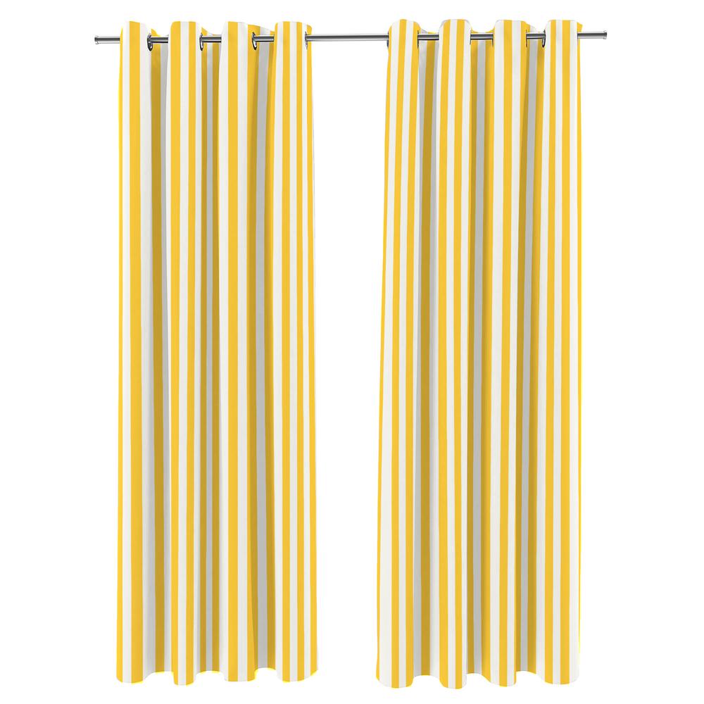 Dandelion Yellow Stripe Grommet Semi-Sheer Outdoor Curtain Panel (2-Pack). Picture 1