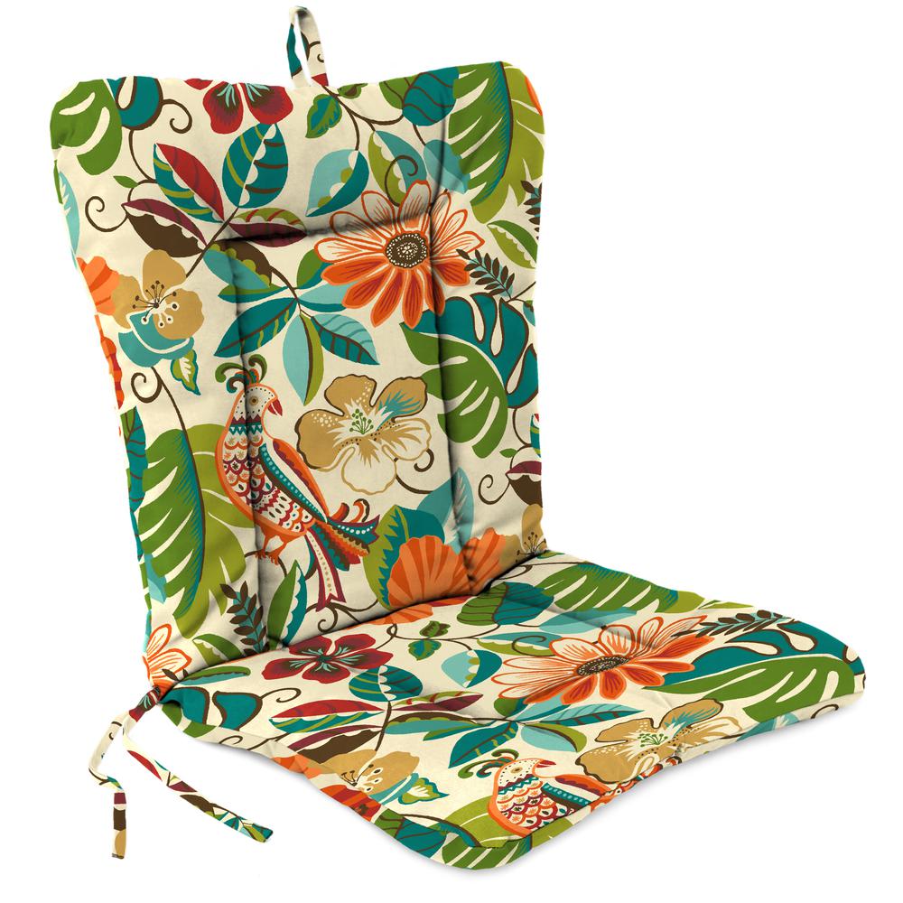 Lensing Jungle Multi Floral Outdoor Chair Cushion with Ties and Hanger Loop. Picture 1