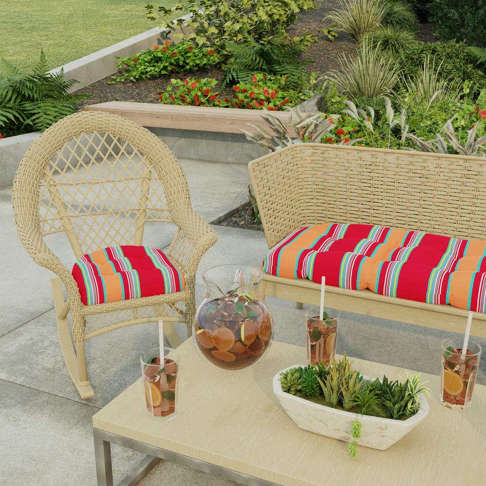 Mulberry Red Stripe Tufted Outdoor Seat Cushion (2-Pack). Picture 3