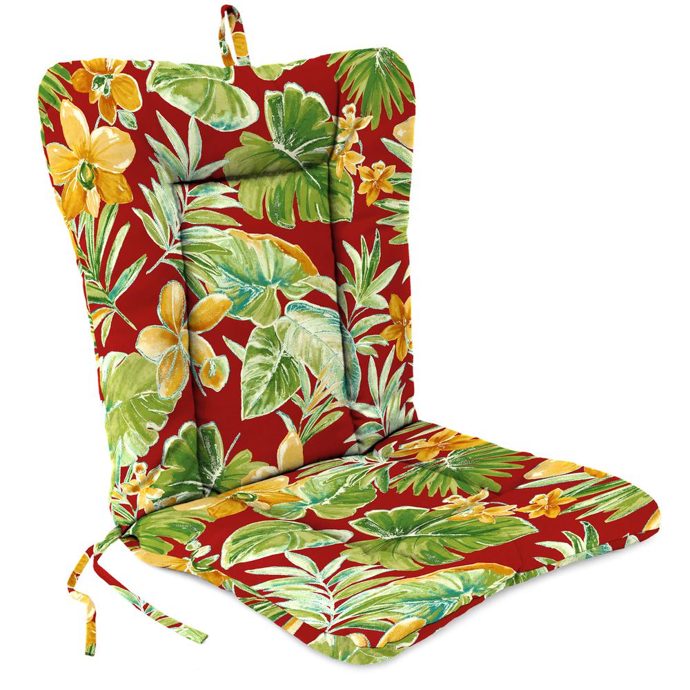 Beachcrest Poppy Red Floral Outdoor Chair Cushion with Ties and Hanger Loop. Picture 1