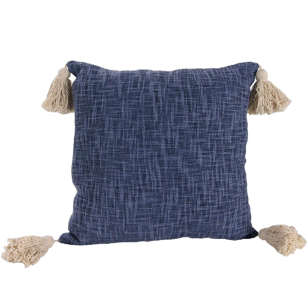 Hatched Navy Solid Reversible Decorative Throw Pillow with Corner Tassels. Picture 1