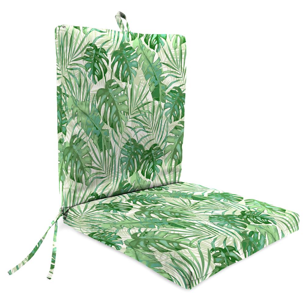 Bryann Tortoise Green Tropical French Edge Outdoor Chair Cushion with Ties. Picture 1