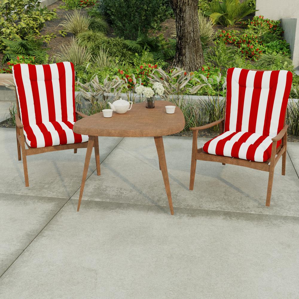 Cabana Red Stripe Outdoor Chair Cushion with Ties and Hanger Loop. Picture 3