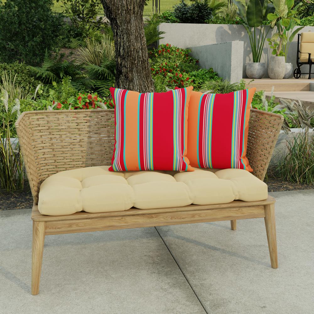 Mulberry Red Stripe Square Knife Edge Outdoor Throw Pillows (2-Pack). Picture 3
