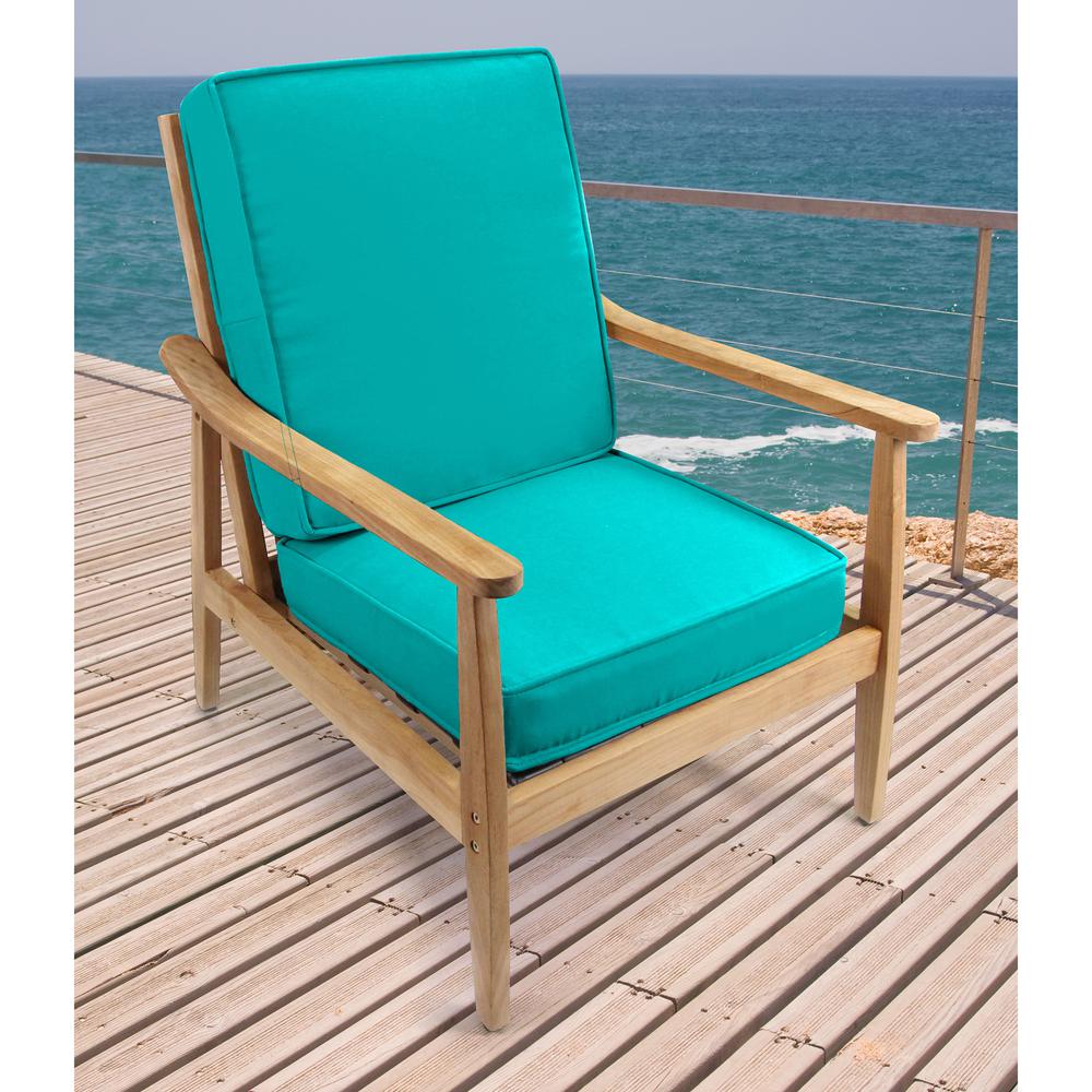 2-Piece Canvas Aruba Aqua Solid Outdoor Chair Seat and Back Cushion Set and Welt. Picture 3