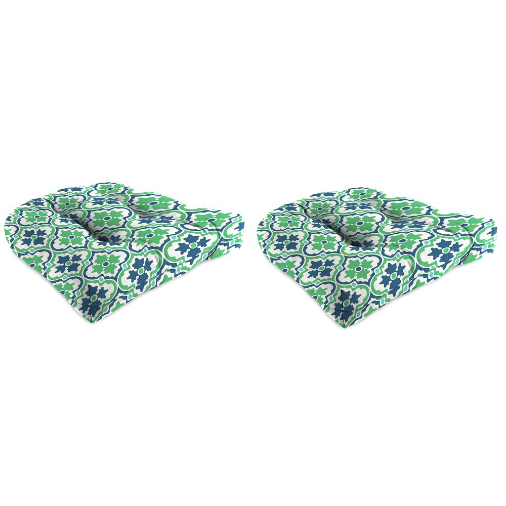 Vesey Sea Mist Green Quatrefoil Tufted Outdoor Seat Cushion (2-Pack). Picture 1