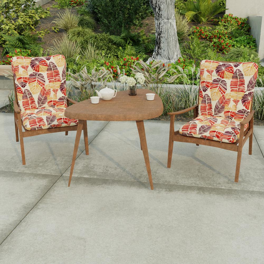 Hixon Sunset Beige Leaves Outdoor Chair Cushion with Ties and Hanger Loop. Picture 3