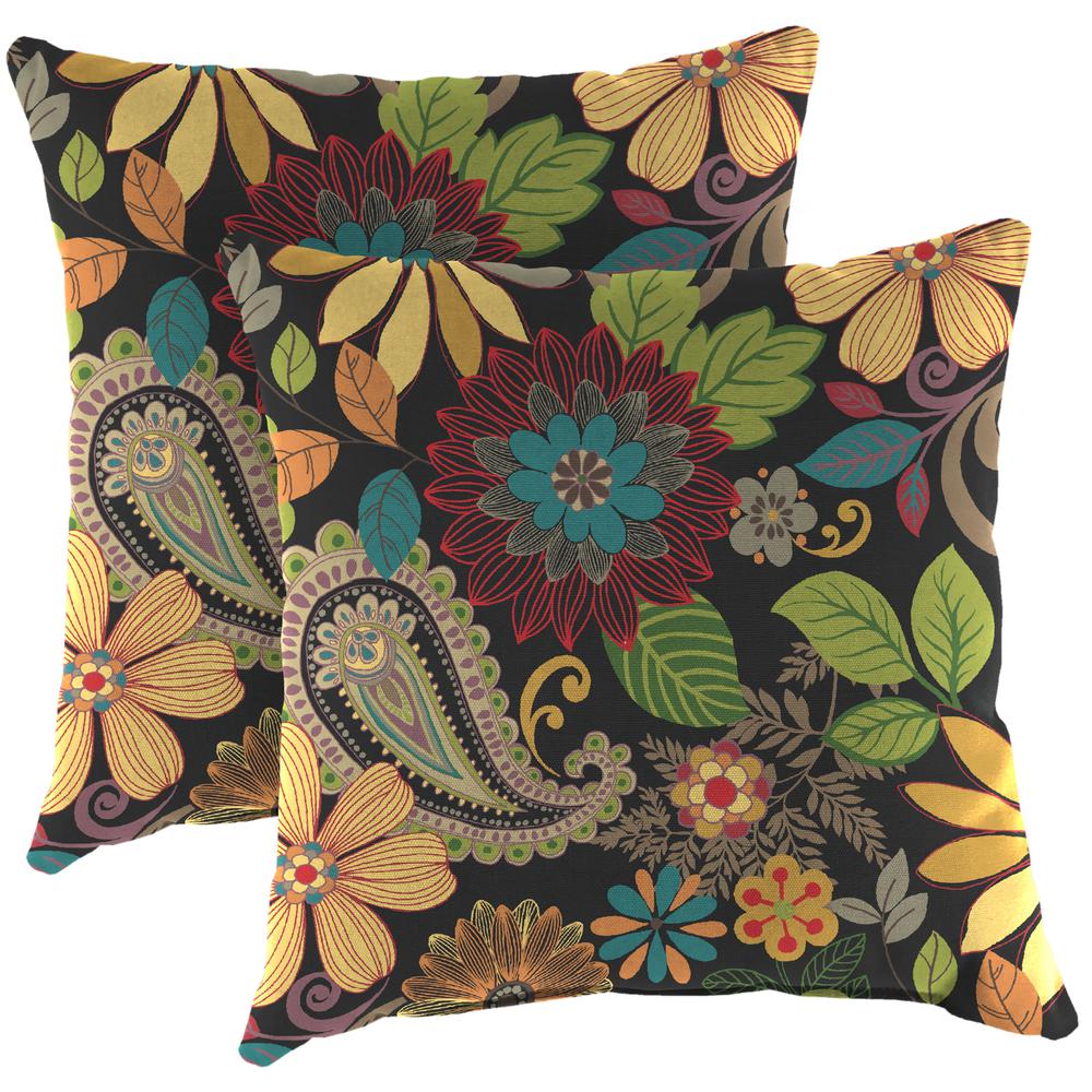 Gaya Pizzazz Multi Floral Square Knife Edge Outdoor Throw Pillows (2-Pack). Picture 1