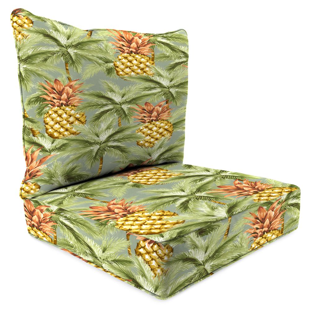 Luau Breeze Green Tropical Outdoor Chair Seat and Back Cushion Set with Welt. Picture 1