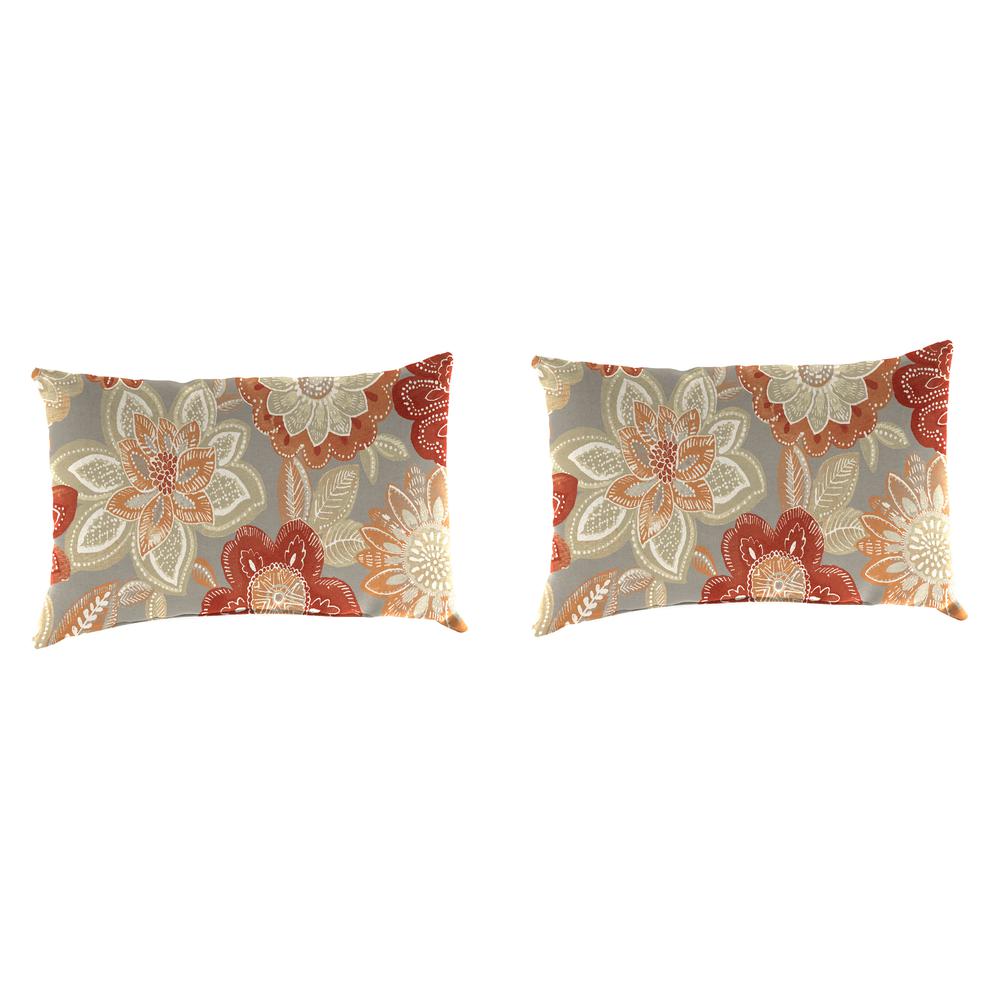 Anita Scorn Grey Floral Outdoor Lumbar Throw Pillows (2-Pack). Picture 1