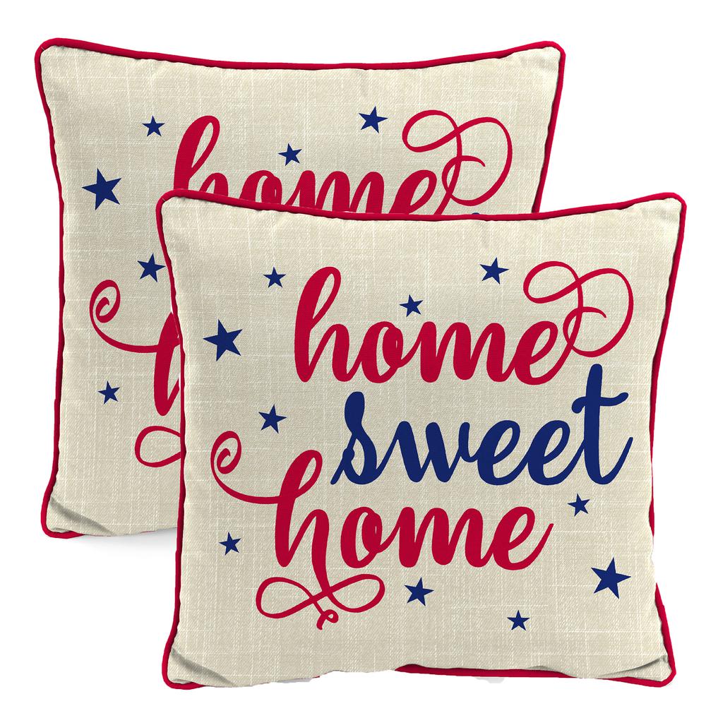 Cream Home Sweet Home Novelty Knife Edge Outdoor Throw Pillow with Welt (2-Pack). Picture 1