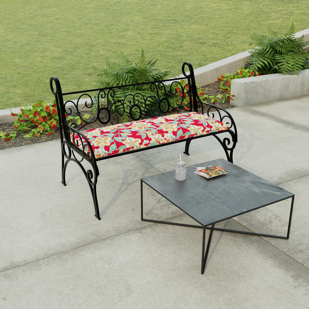 Leathra Red Floral Outdoor Settee Swing Bench Cushion with Ties. Picture 3