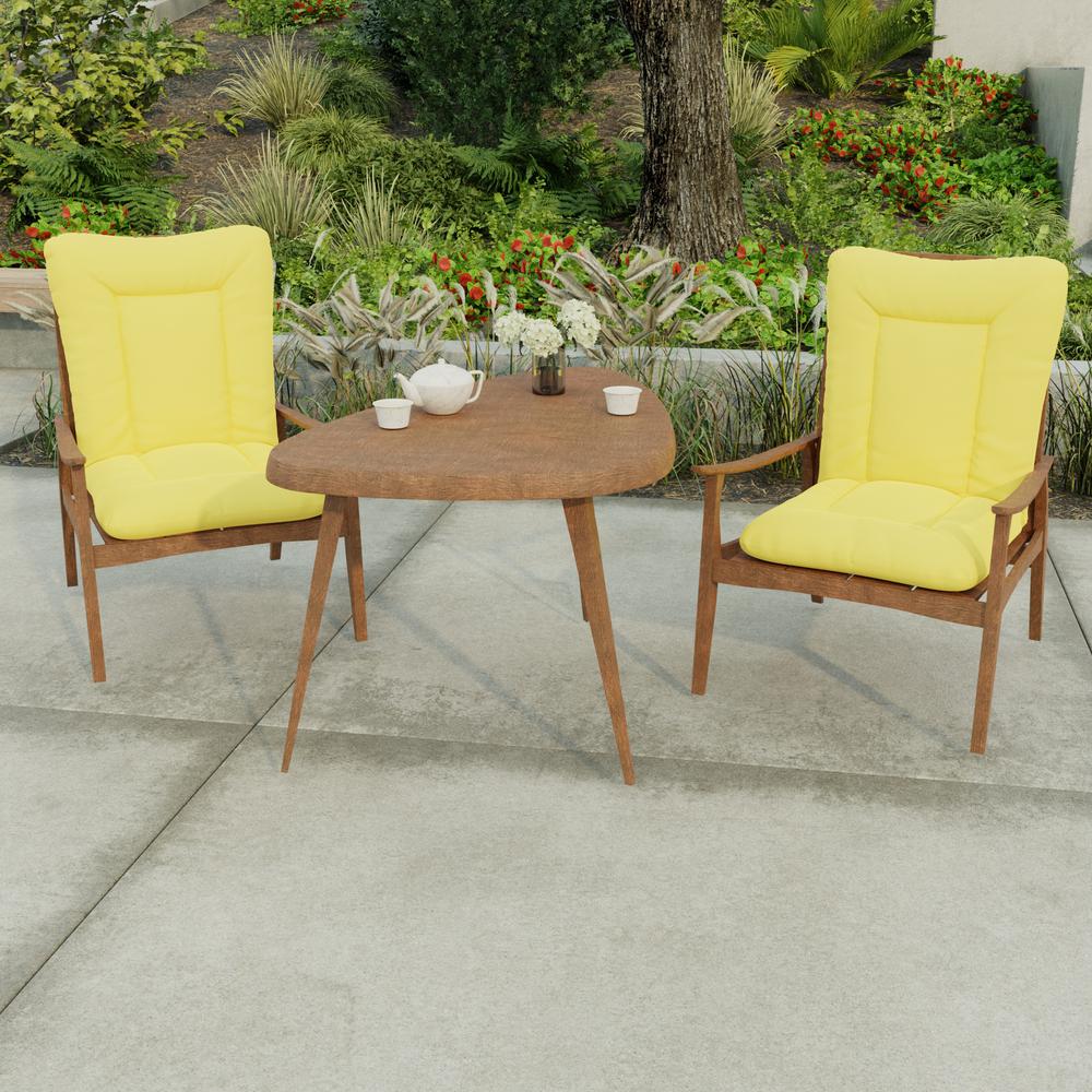 Sunray Yellow Solid Outdoor Chair Cushion with Ties and Hanger Loop. Picture 3