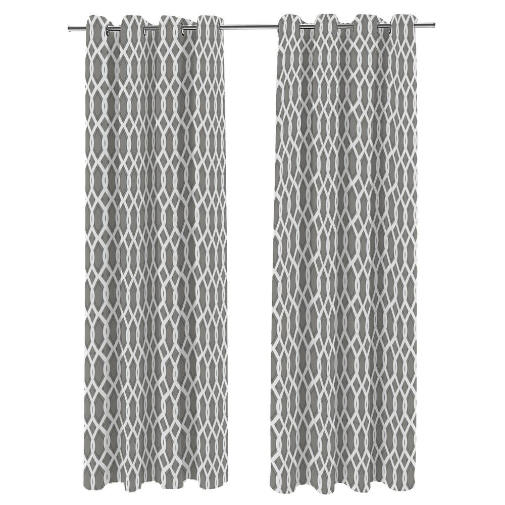Cayo Gray Lattice Grommet Semi-Sheer Outdoor Curtain Panel. Picture 1