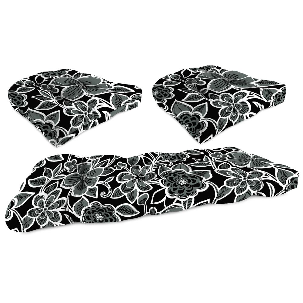 3-Piece Halsey Shadow Black Floral Tufted Outdoor Cushion Set. Picture 1