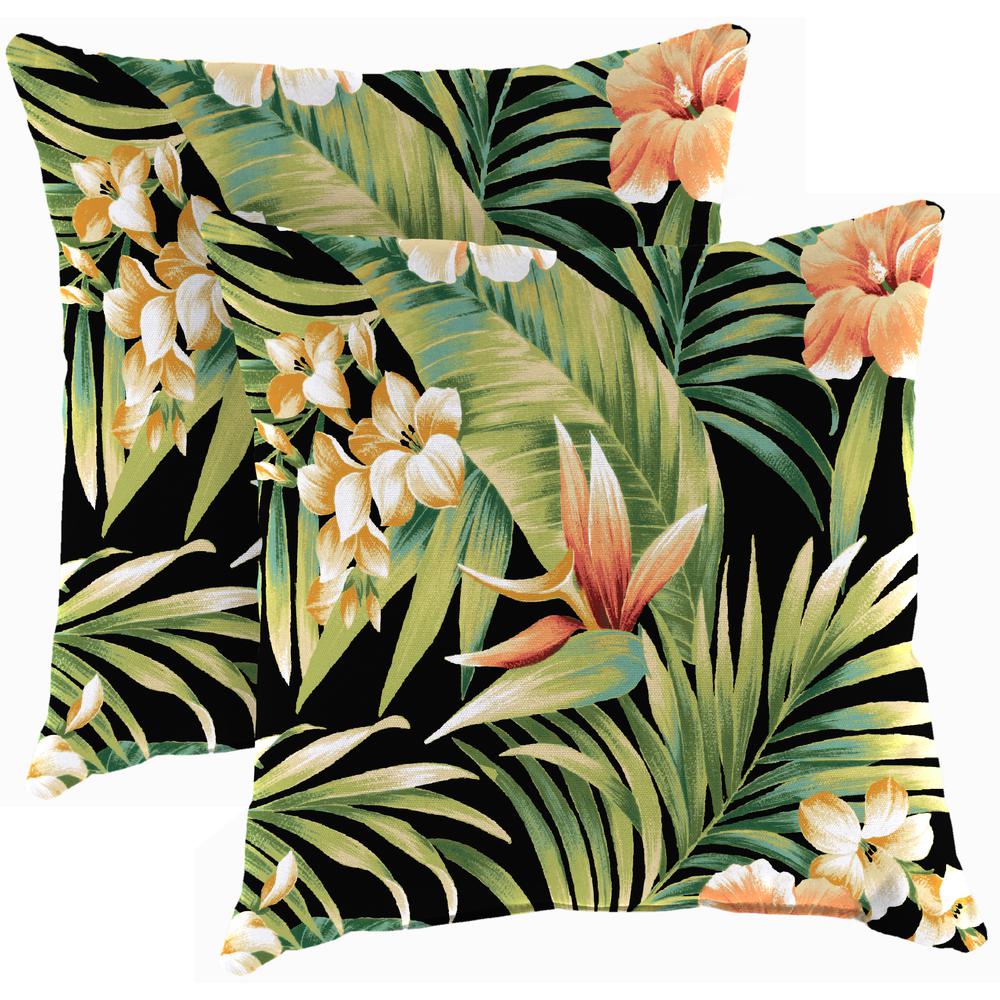 Cypress Midnight Black Leaves Square Knife Edge Outdoor Throw Pillows (2-Pack). Picture 1