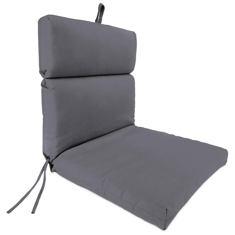 Sunbrella Canvas Charcoal Grey Solid French Edge Outdoor Chair Cushion with Ties. Picture 1