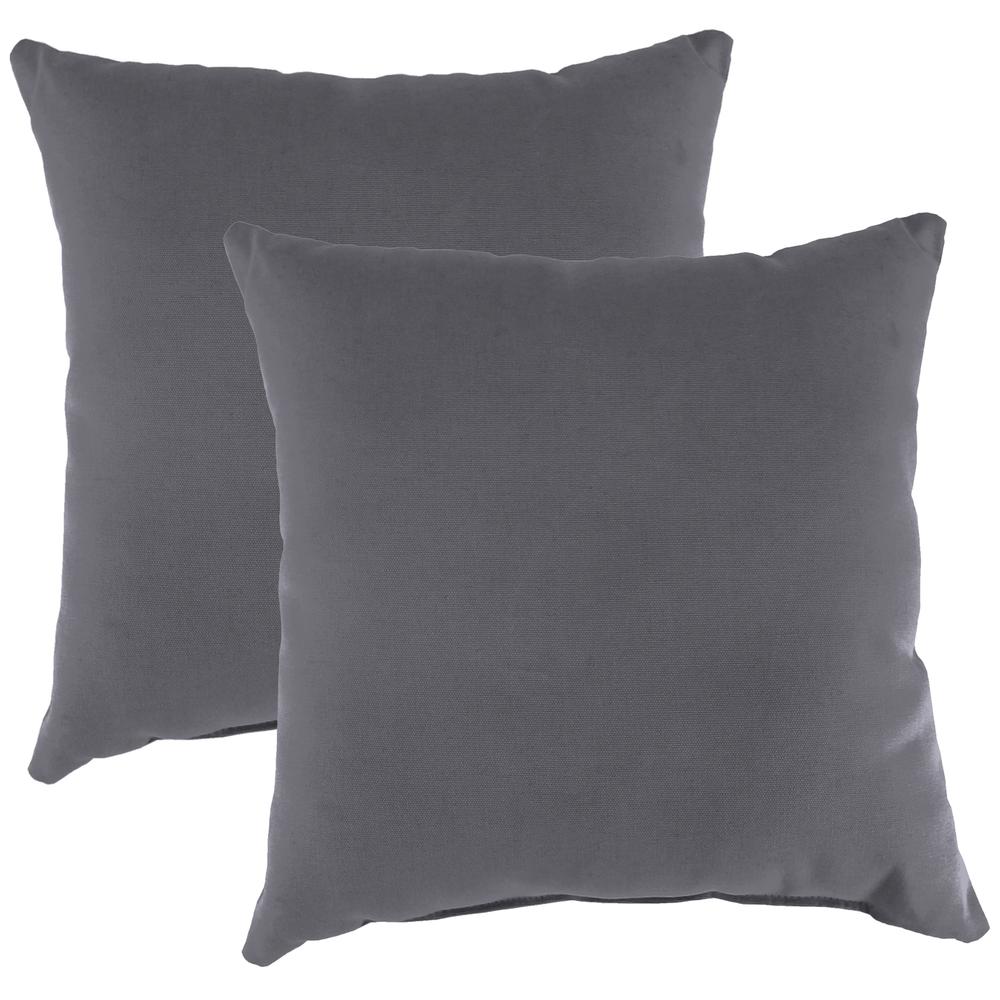 Canvas Charcoal Grey Solid Square Knife Edge Outdoor Throw Pillows (2-Pack). Picture 1